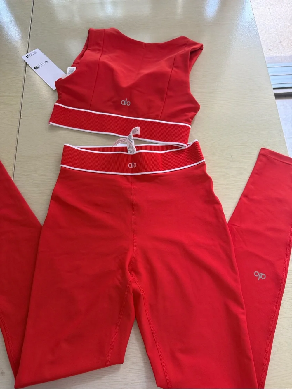 ALO Yoga Red Sports Bra with White Trim